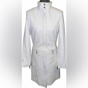 ISO Leather Woman’s White Jacket Size Medium Long White Leather Coat